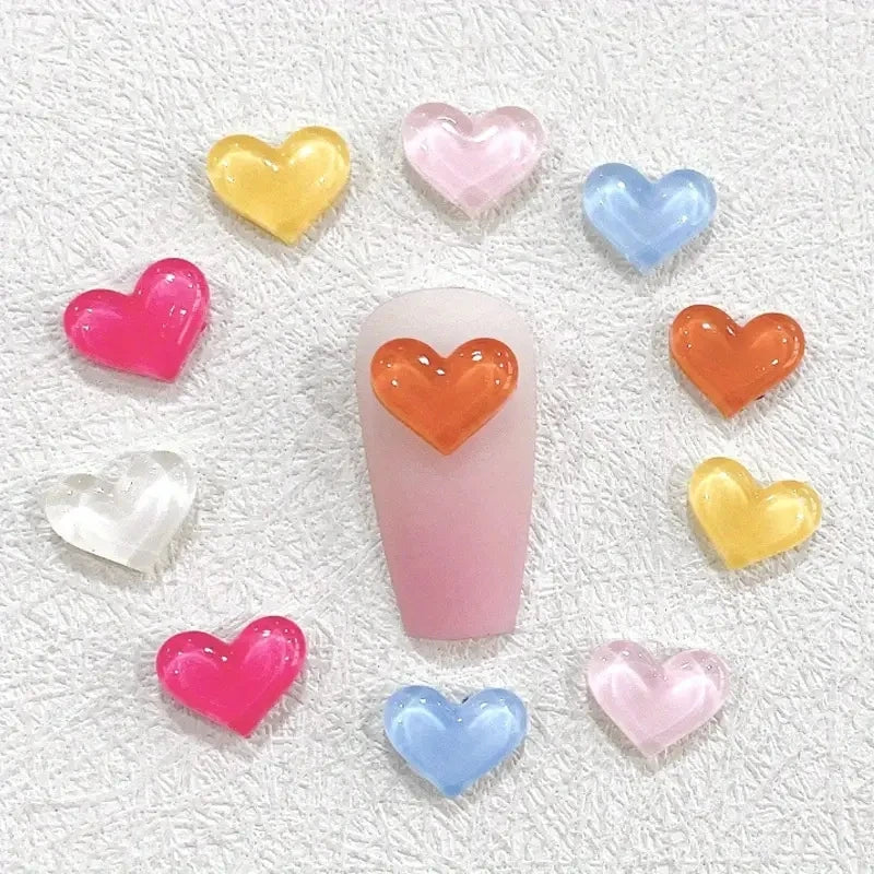3D Kawaii Heart Resin Nail Art Charms | 10-Pack Mix Styles Nail Art Charms QXL