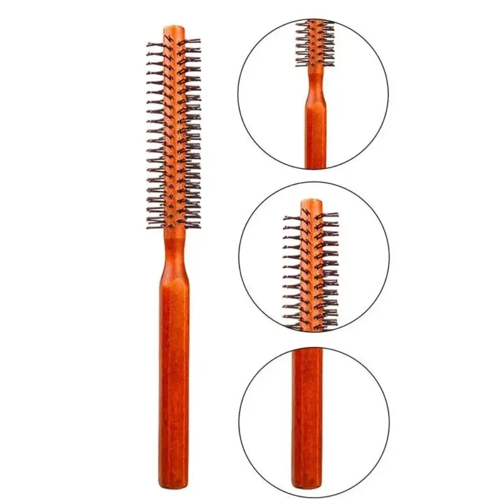 Round Wooden Beard Comb & Hair Brush Roller | Anti-Static Round Hair Brush QXL