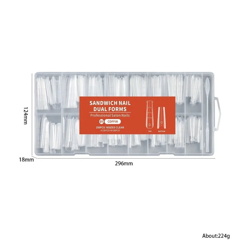 256-Pc Transparent Dual Form Nail Extension Tips | DIY Set Nail Extension Forms QXL