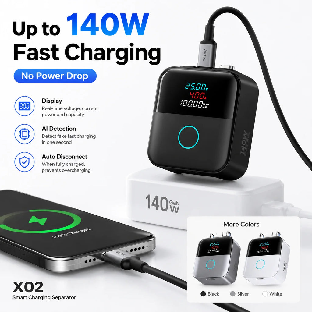 140W USB-C Auto-Disconnect Charger Adapter | Digital Display USB-C Charging Adapter QXL