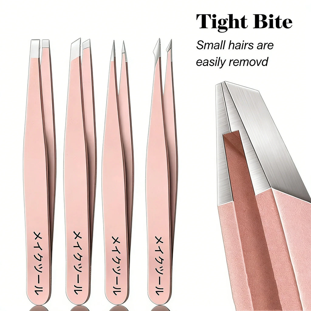 4-Piece Stainless Steel Eyebrow Tweezer Set | Precision Tool Eyebrow Tweezer Set QXL