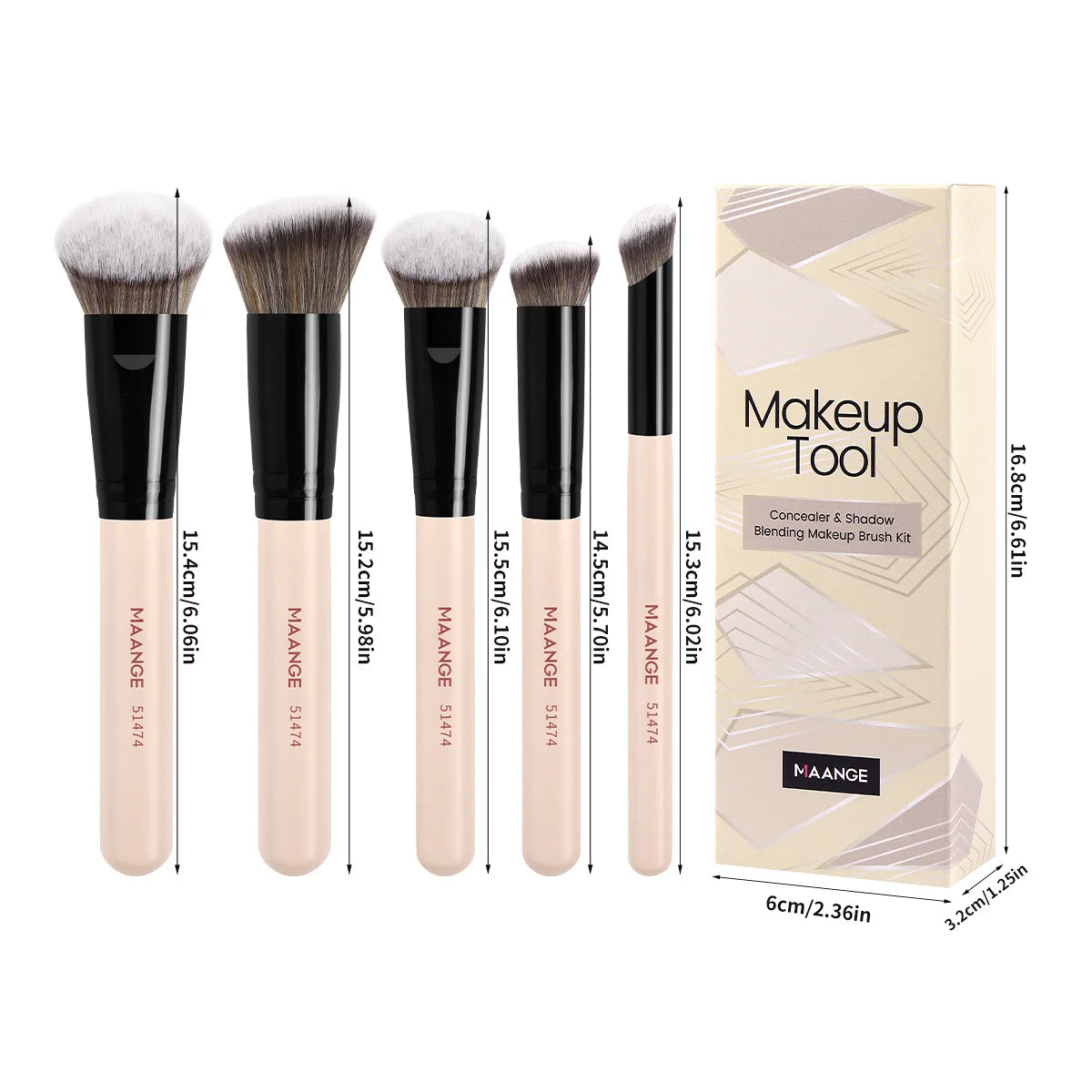 MAANGE 5-Pc Makeup Brush Set | Foundation & Concealer Brushes Makeup Brush Set QXL