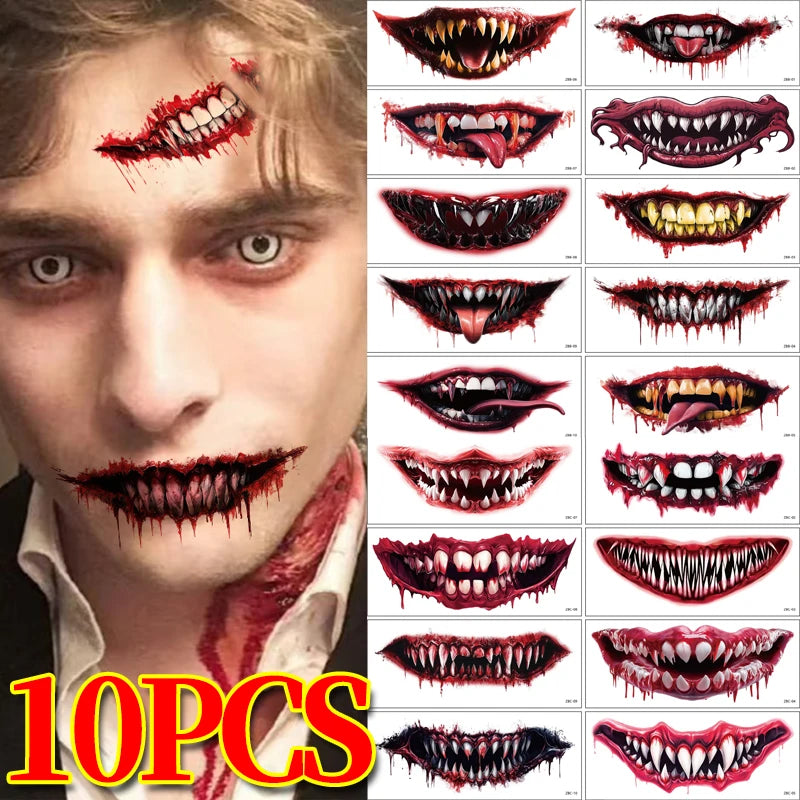 Halloween Big Mouth Temporary Tattoo Stickers – 1 or 10 Sheets Temporary Tattoo Stickers QXL