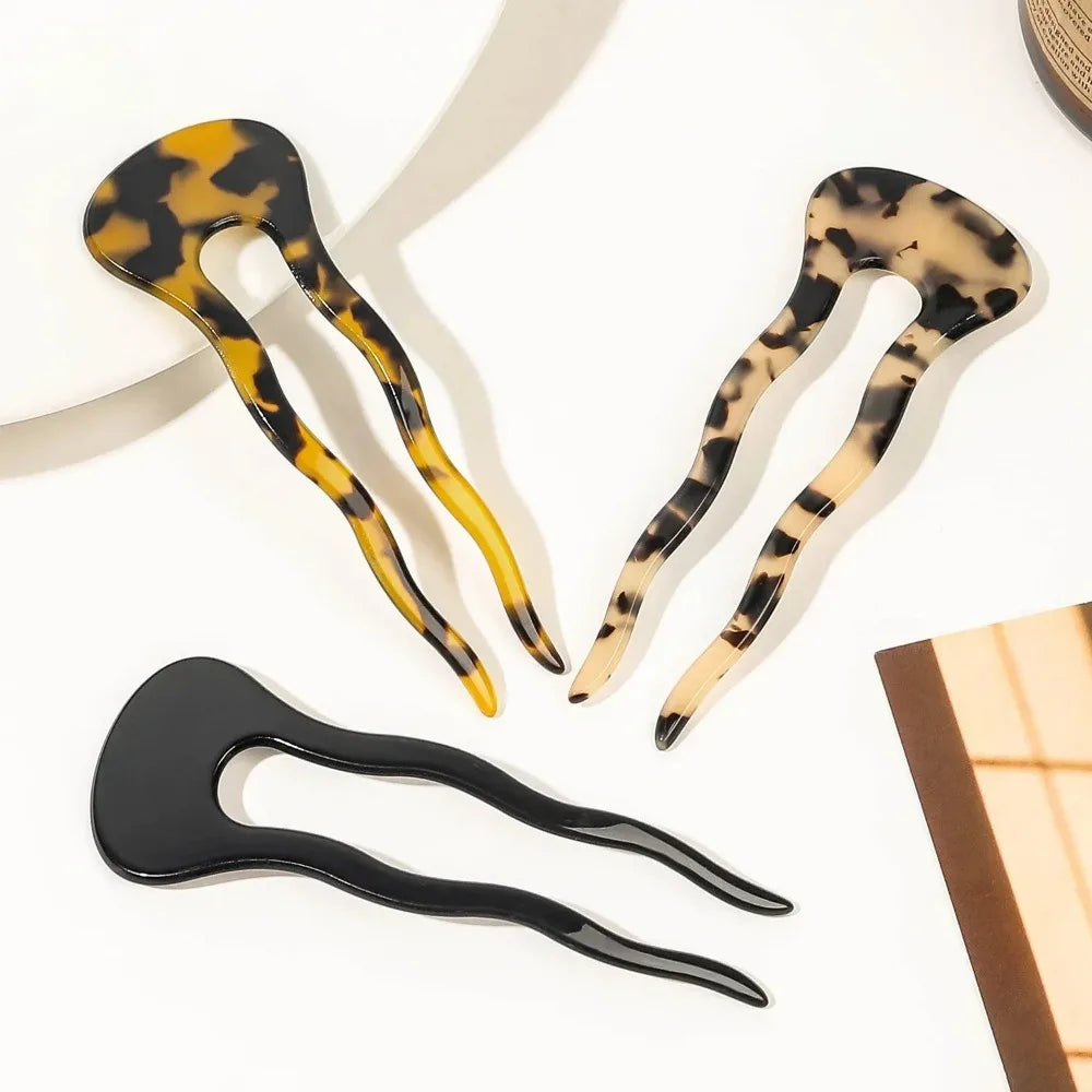 Acetate U-Shape Leopard Hairpin | Bun & Updo Clip 9.5cm Hair Clip QXL