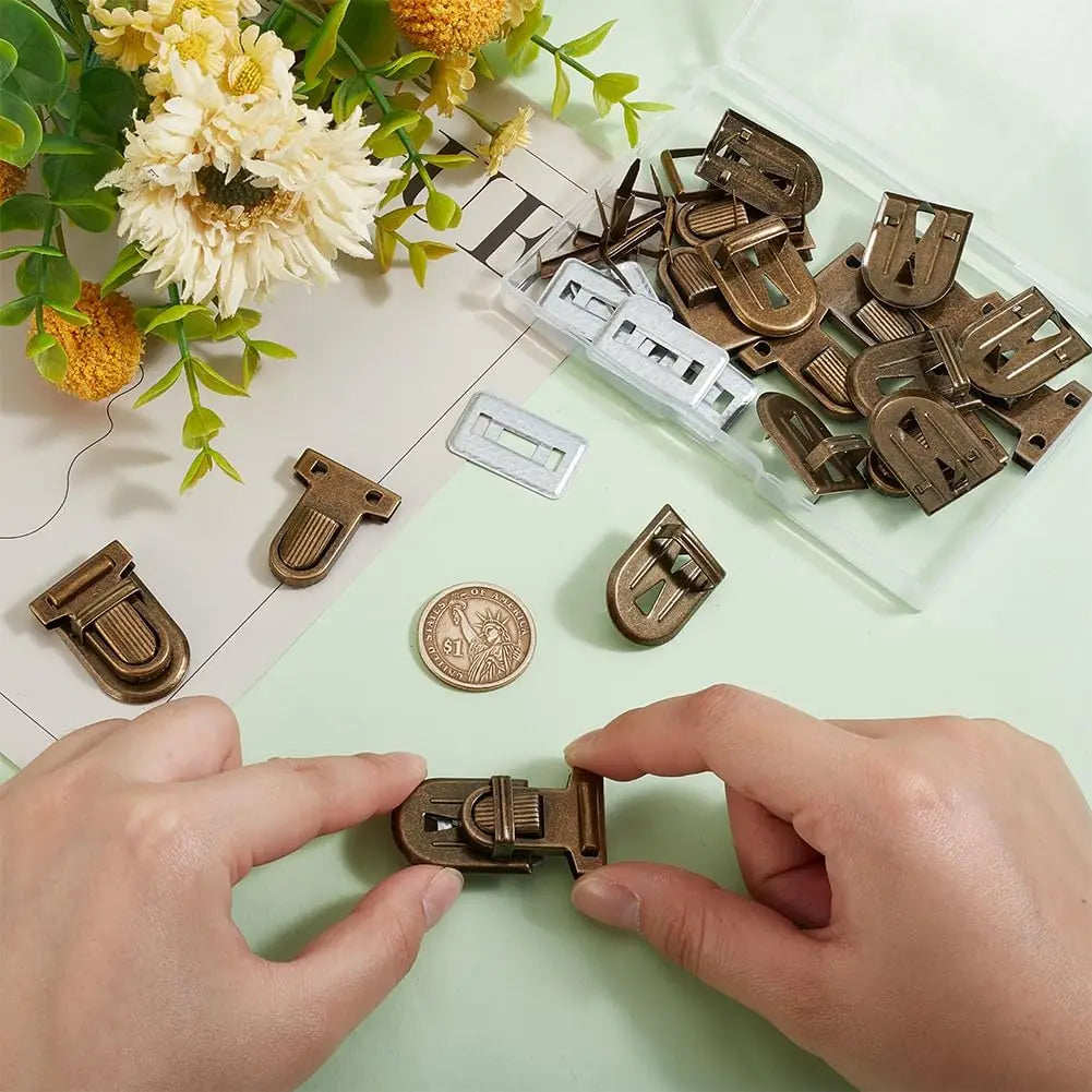 10-Set Antique Bronze Purse Push Lock Clasps | DIY Bag Hardware Bag Clasp Hardware QXL