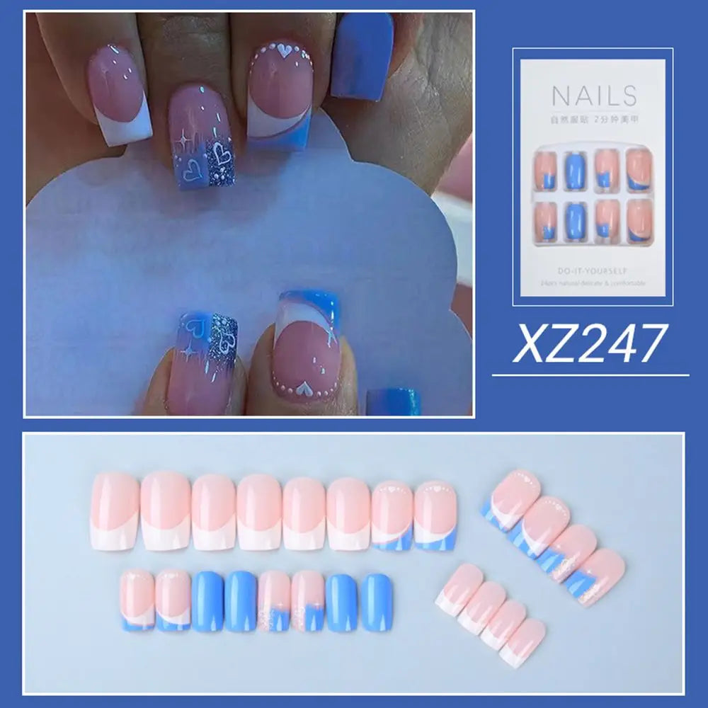 24-Pc Wavy Line Almond & Square Press-On False Nails Set Press-On False Nails QXL