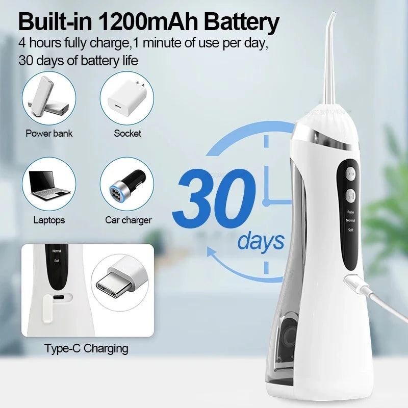 Portable Electric Water Flosser | 3 Modes, 4 Nozzles, USB Rechargeable Electric Water Flosser QXL