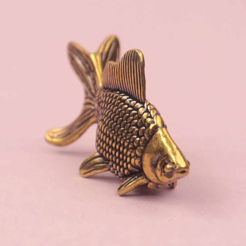 Brass Goldfish Figurine Retro Lucky Statue | Home & Desk Décor Decorative Figurine QXL
