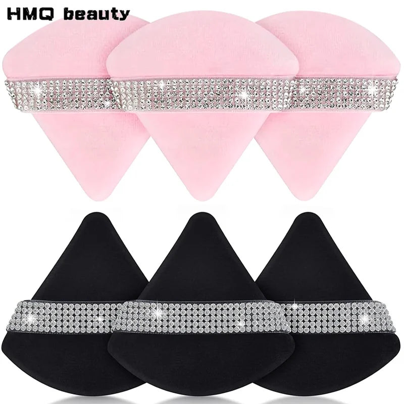 3-Pack Diamond Triangle Velvet Powder Puffs | Makeup Sponge Set Makeup Powder Puff QXL