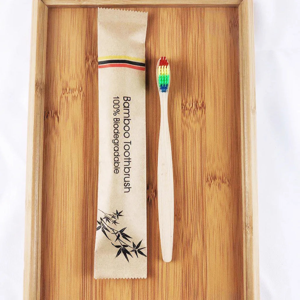 100-Pack Natural Bamboo Toothbrushes | Soft Charcoal Bristles, Eco Bamboo Toothbrush Set QXL 100Pcs Rainbow color