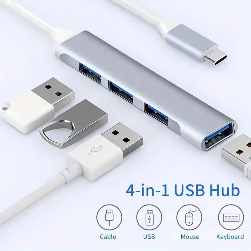 4-Port USB-C Hub | USB 3.0 Splitter 5Gbps for MacBook & Laptop USB-C Hub Adapter QXL