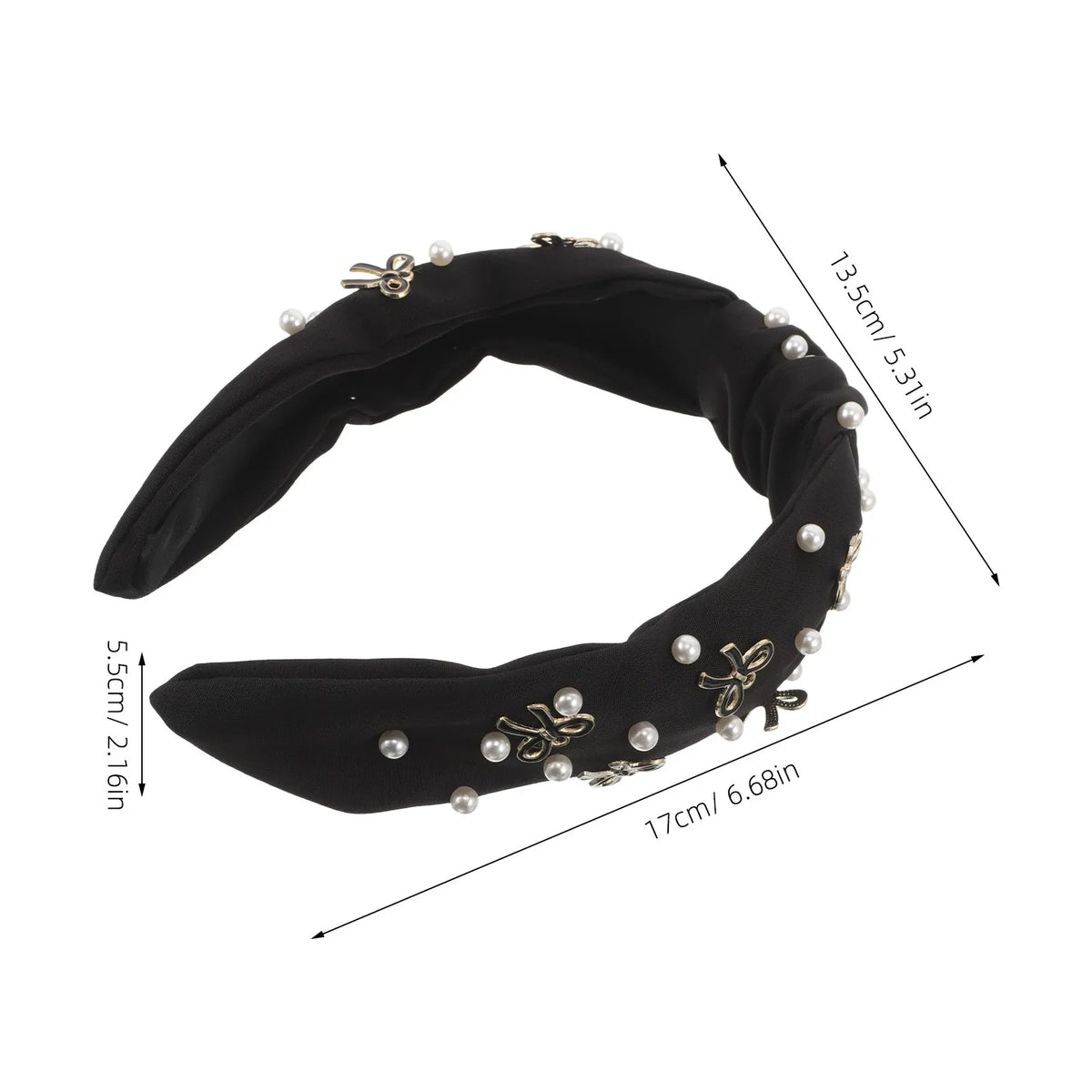 Vintage Pearl Bow Headband – Wide Retro Hair Band for Women Pearl Bow Headband QXL