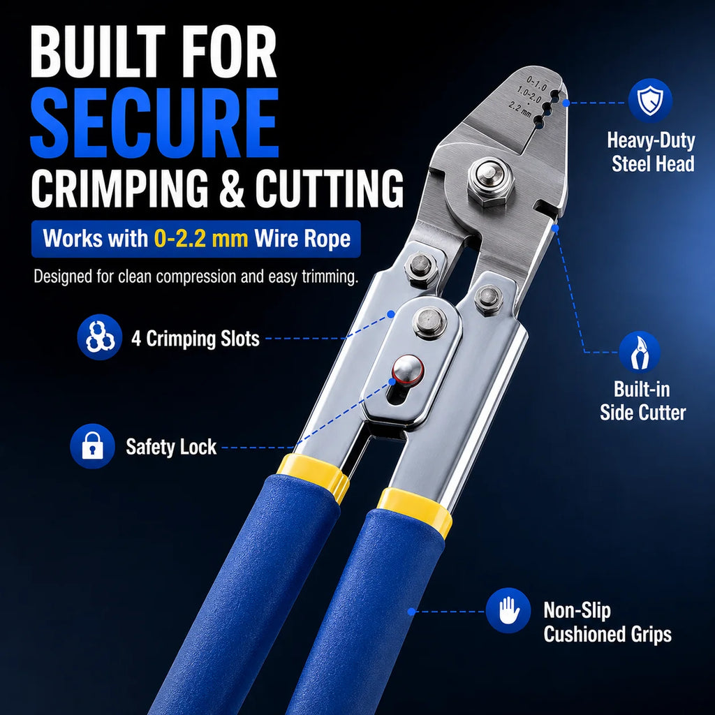 10-Inch 2-in-1 Wire Rope Crimping Pliers | Aluminum Sleeve Swager Wire Rope Crimping Pliers QXL