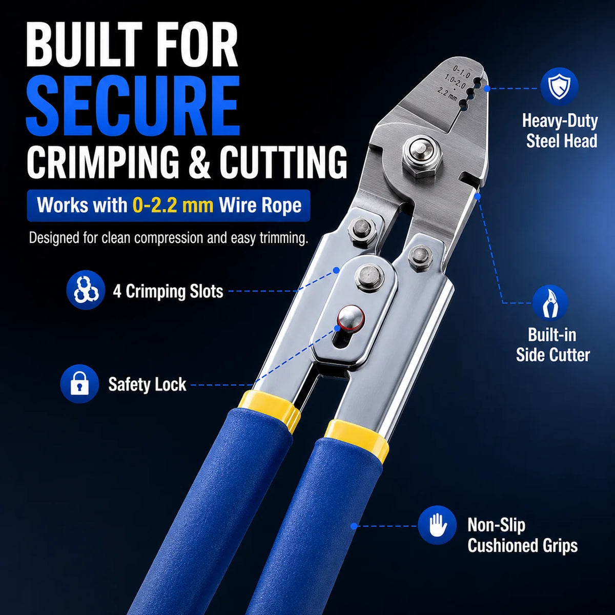 10-Inch 2-in-1 Wire Rope Crimping Pliers | Aluminum Sleeve Swager Wire Rope Crimping Pliers QXL