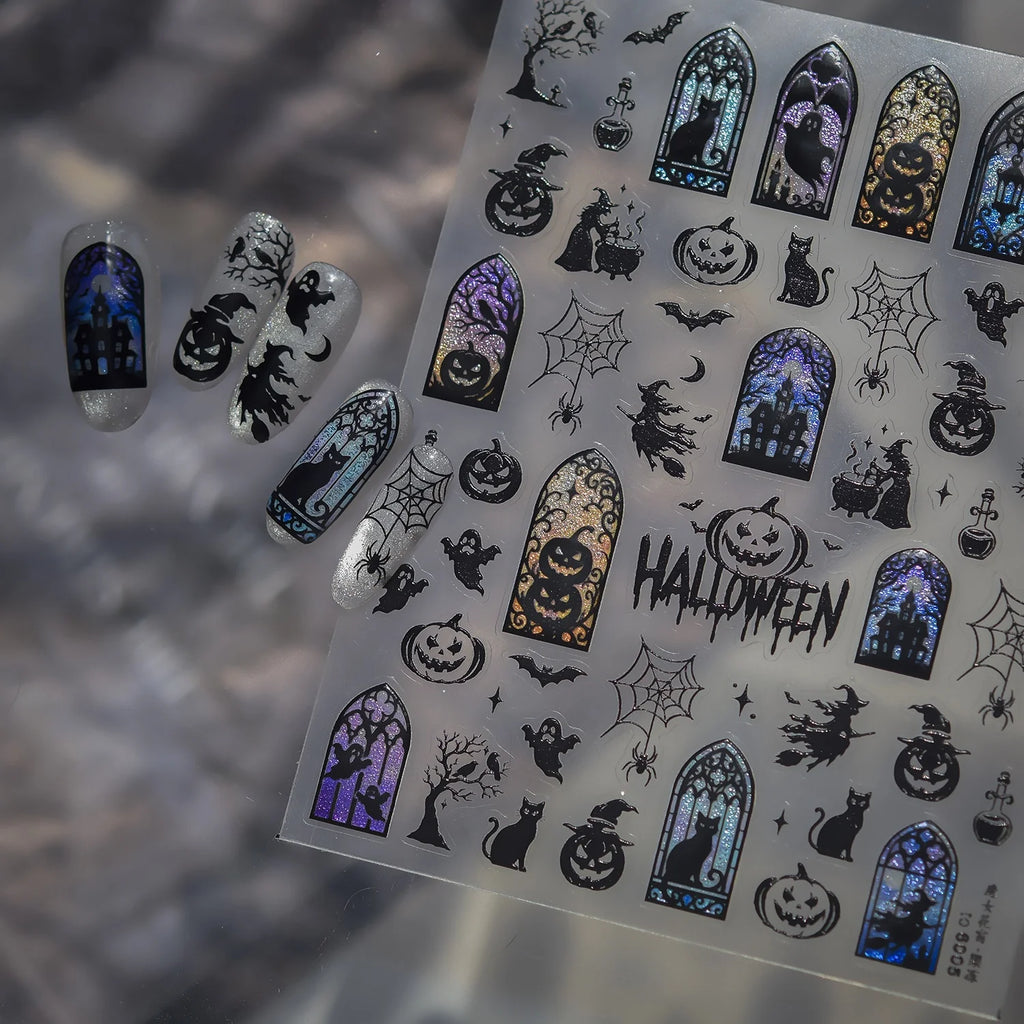 Halloween Gothic 5D Nail Stickers – Pumpkin Bat Spider Web Nail Art Stickers QXL