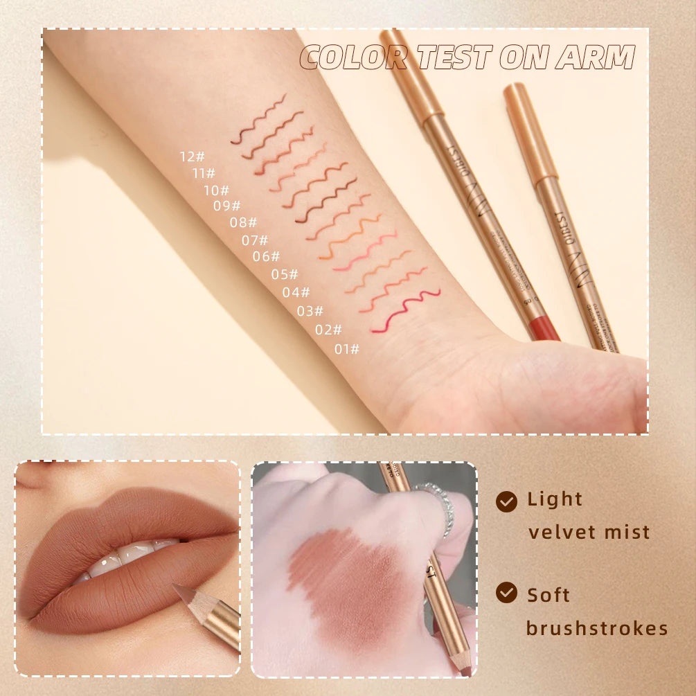 QIBEST 12-Pc Waterproof Matte Lip Liner Set | Nude Shades Lip Liner Set QXL
