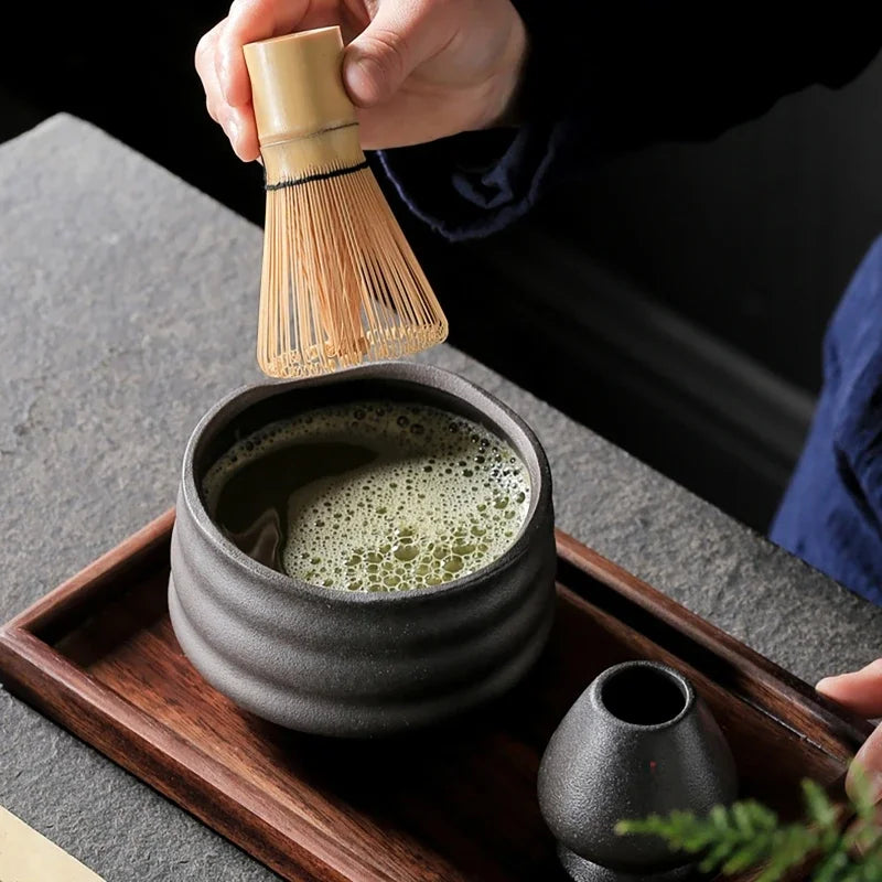 4-Piece Matcha Whisk Set – Ceramic Bowl, Bamboo Brush & Stand Matcha Tea Set QXL