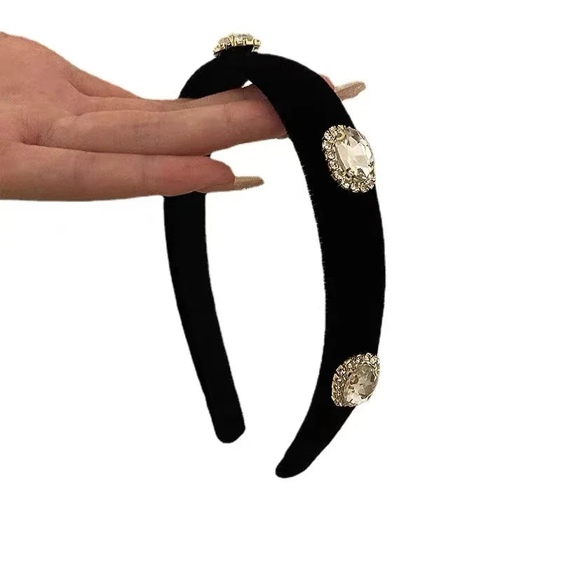 Black Plush Pearl Bow Headband | Warm Hair Hoop for Women Fashion Headband QXL