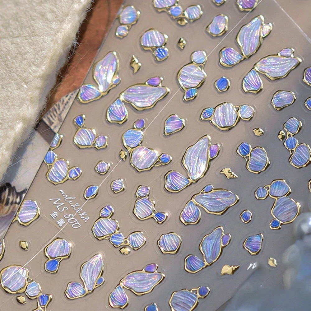 5D Blue & White Porcelain Nail Art Stickers | Gold Floral Decals Nail Art Stickers QXL MS800