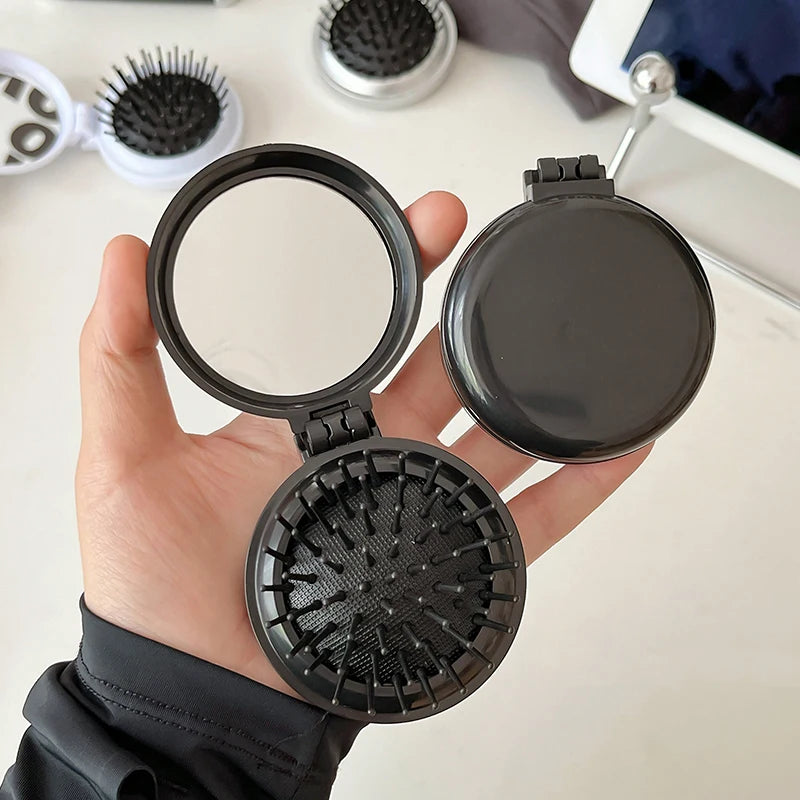 Folding Travel Hair Brush with Mirror | Anti-Static Massage Comb Folding Hair Brush QXL