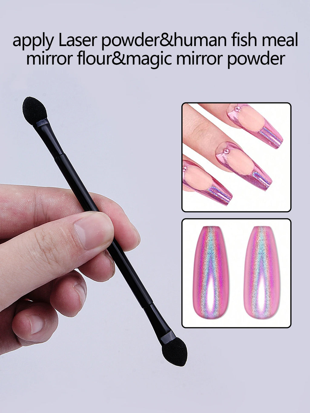 Double-Headed Sponge Stick for Aurora Mirror Chrome Nail Powder Nail Art Applicator QXL