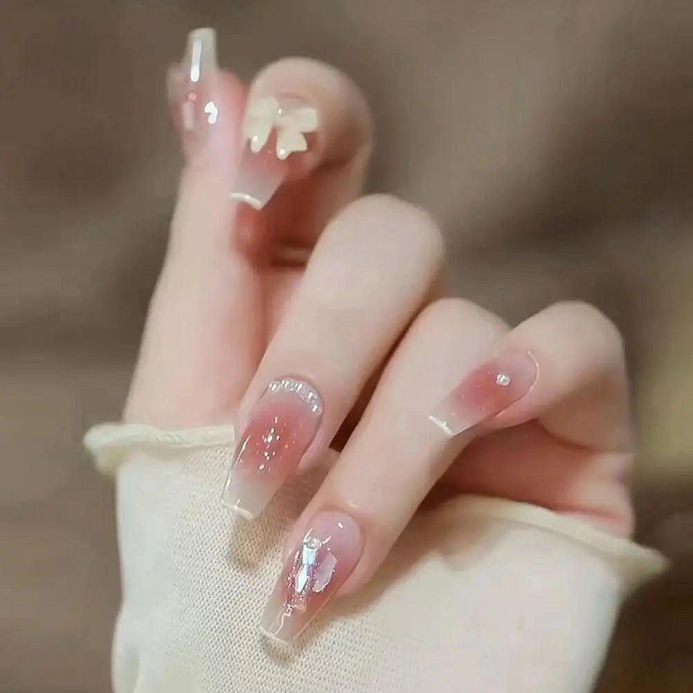 24-Pack Butterfly Pearl Press-On Nails | French Extended Tips Press-On Nail Tips QXL