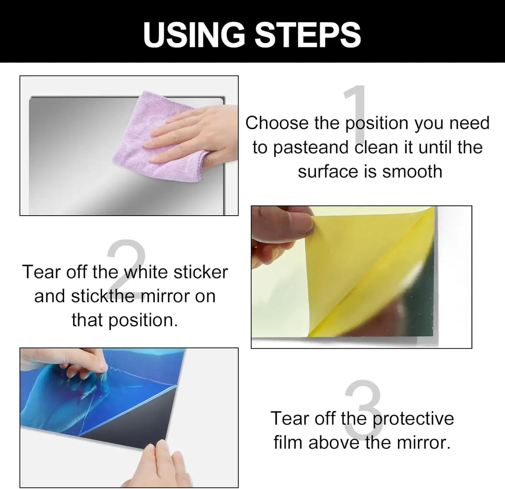4-Pack Acrylic Wall Mirror Stickers | Cuttable Self-Adhesive Wall Mirror Tiles QXL