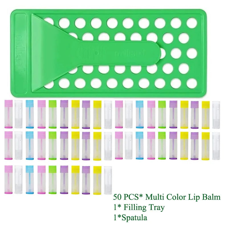 DIY Lip Balm Kit | Filling Tray, Spatula & 50 Gloss Tubes Lip Balm Crafting Kit QXL colorful