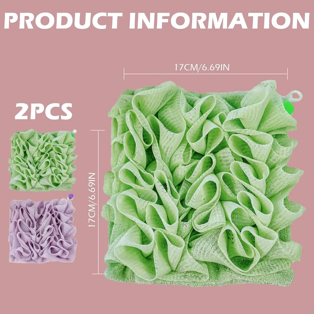 2-Pack 2-in-1 Mesh Loofah & Soap Storage Washcloth Set Exfoliating Bath Loofah QXL