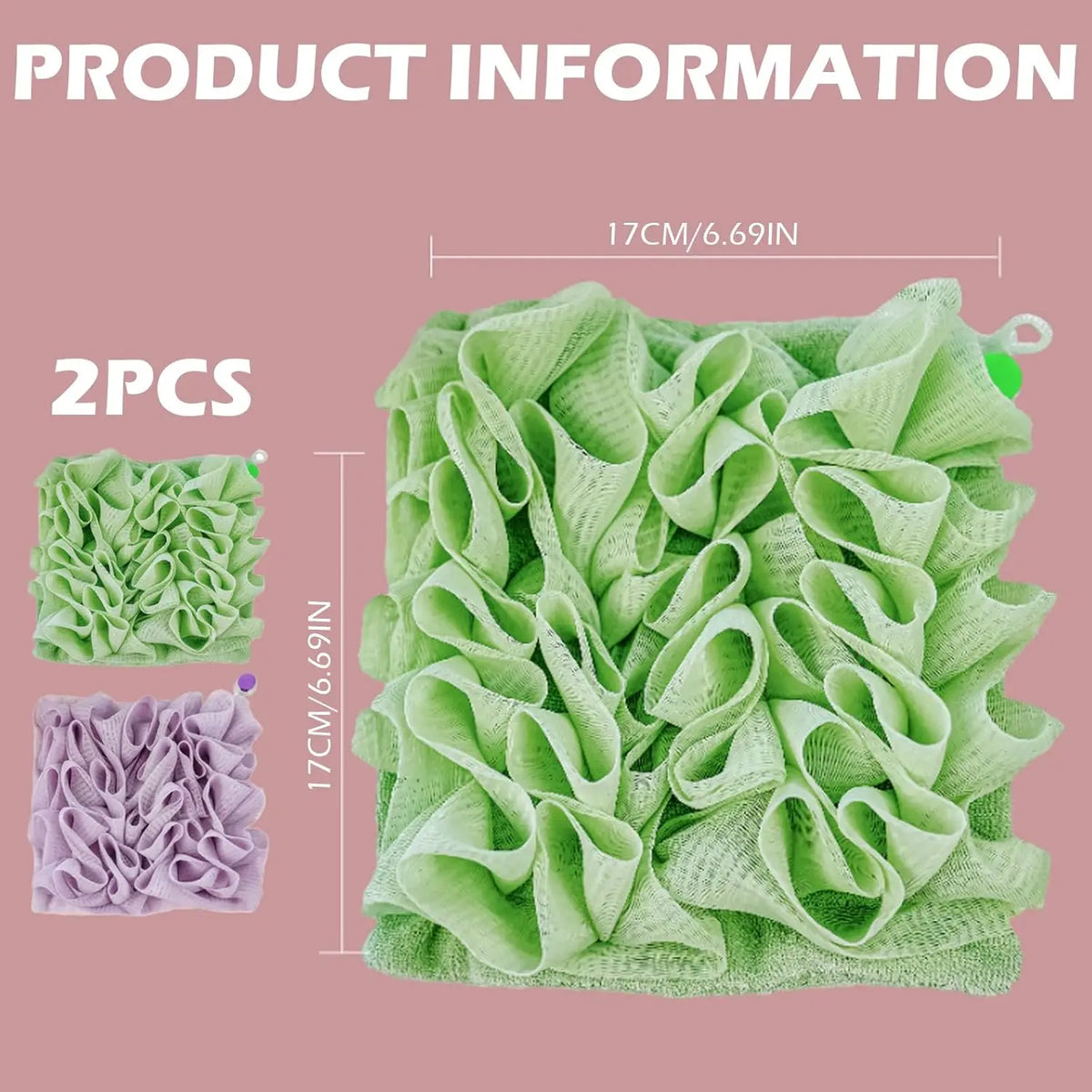 2-Pack 2-in-1 Mesh Loofah & Soap Storage Washcloth Set Exfoliating Bath Loofah QXL