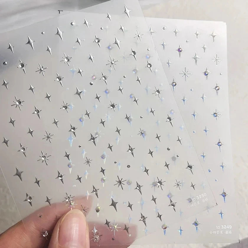 5D Laser Gold Silver Star Rhinestone Self-Adhesive Nail Stickers Nail Art Stickers QXL