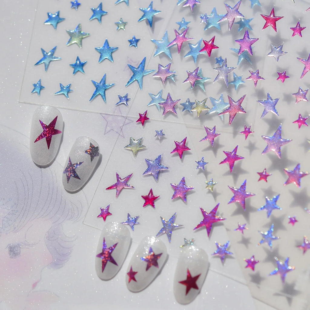 5D Holographic Star Nail Art Stickers | Self-Adhesive Decals Nail Art Stickers QXL
