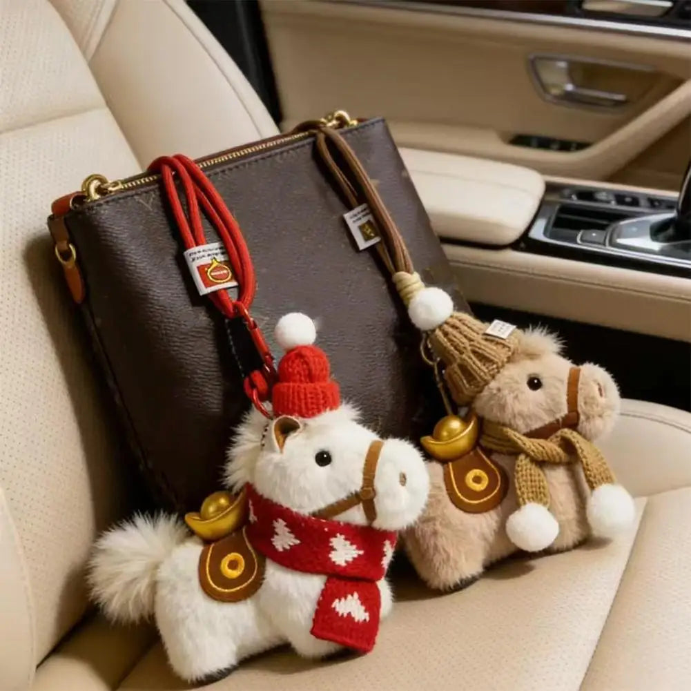 Plush Horse Keychain | Knit Hat Scarf Bag Charm Lucky Gift Plush Keychain Charm QXL