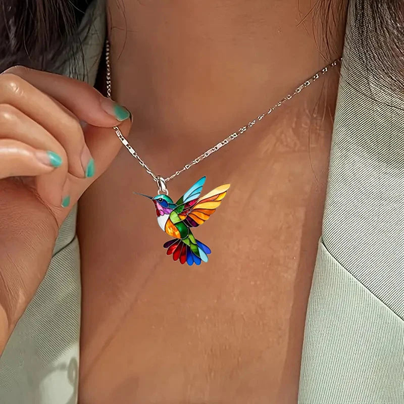 Colorful Hummingbird Pendant Necklace | Tin Alloy Gift for Women Pendant Necklace QXL