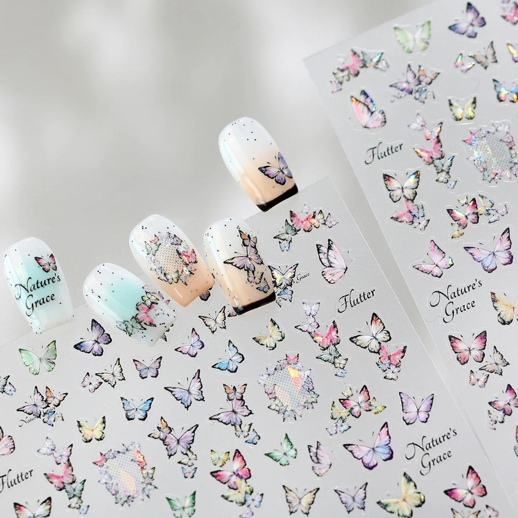 5D Holographic Butterfly Nail Art Stickers | Laser Decals DIY Nail Art Stickers QXL