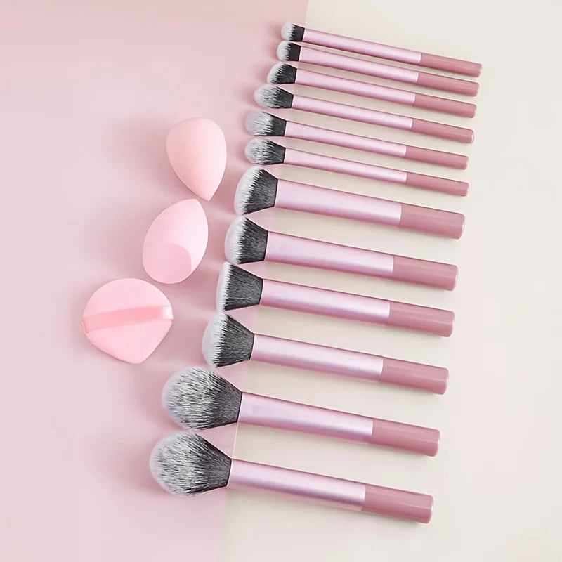 15-Piece Makeup Brush Set | Ultra-Soft Wool Fiber + Sponge Makeup Brush Set QXL
