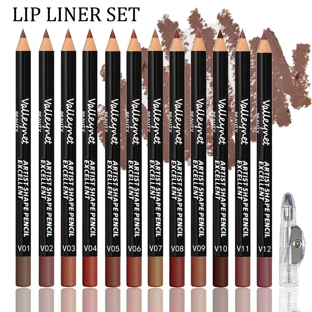 13-Pc Matte Lip Liner Kit | 12 Pencils & Sharpener Set Lip Liner Set QXL LIP LINER SET