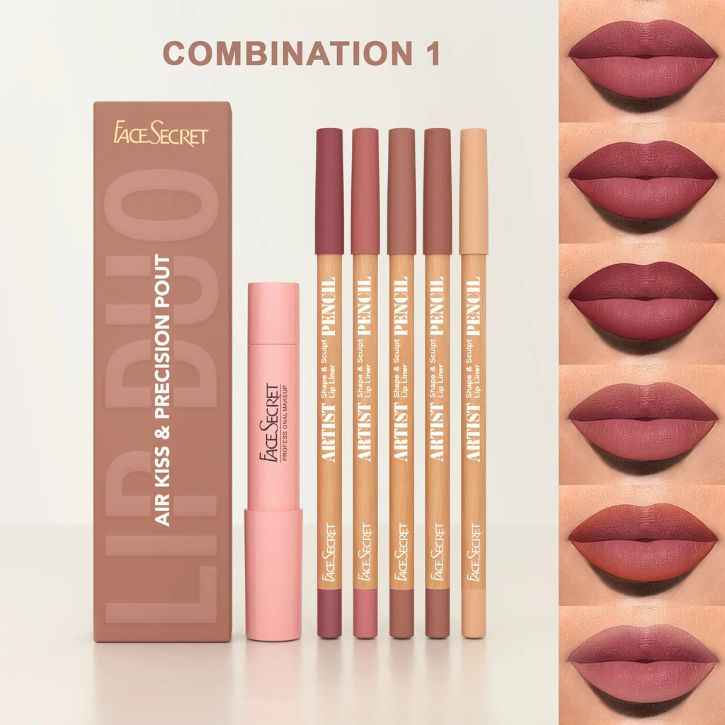 FACESECRET 6-Pc Matte Lipstick & Lip Liner Set | Waterproof Lipstick & Lip Liner Set QXL