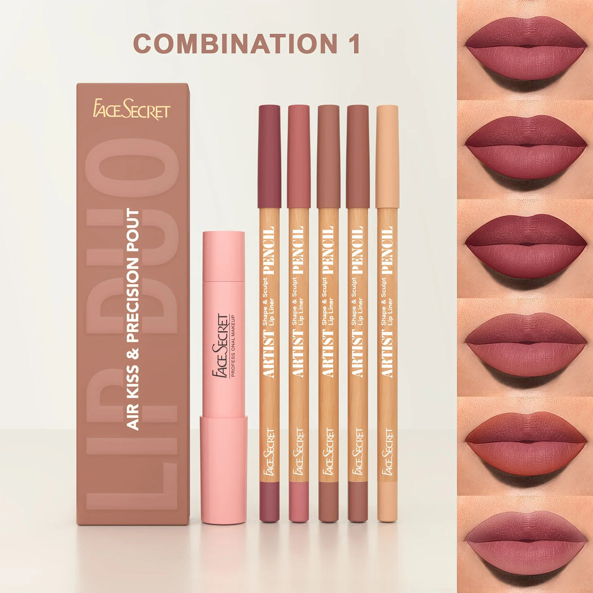 FACESECRET 6-Pc Matte Lipstick & Lip Liner Set | Waterproof Lipstick & Lip Liner Set QXL