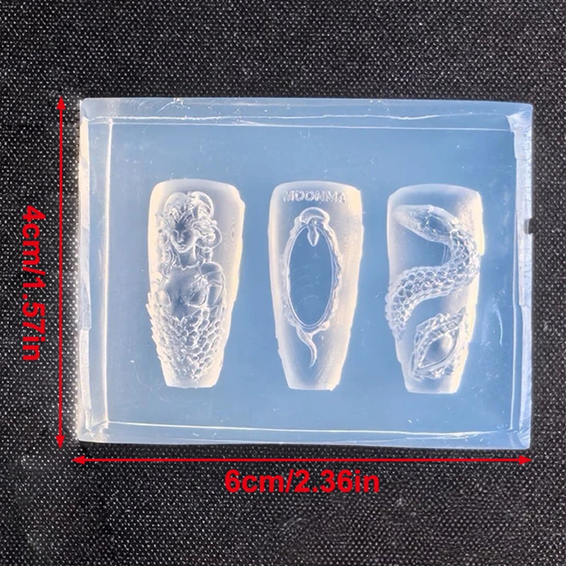 3D Snake & Women Silicone Nail Art Mold | Relief Template Nail Art Mold QXL 1PCS