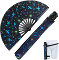 12.99" UV Glow Bamboo Folding Fan with Bag & Belt | Rave Dance Decorative Folding Fan QXL AECH04-16487