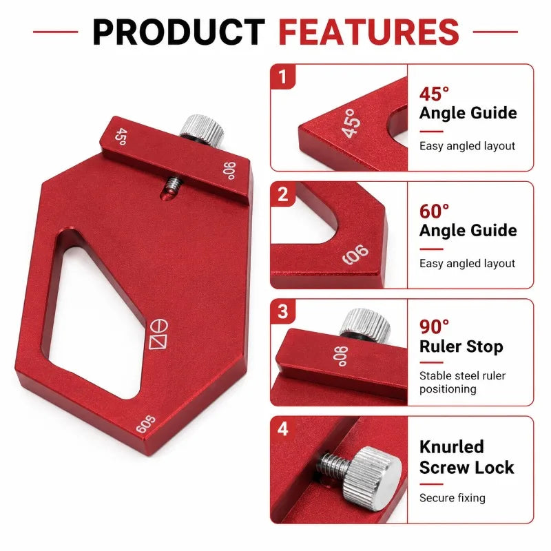 Aluminum Ruler Stop Block | 45/60/90° Woodworking Marking Clamp Woodworking Marking Tool QXL