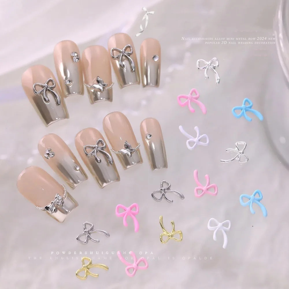 20-Pack 3D Metal Bow Nail Art Charms | Ribbon Bowknot Decor Nail Art Charms QXL