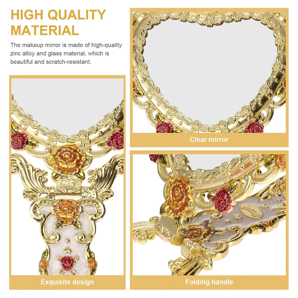 Vintage Heart-Shaped Gold Hand Mirror | European Vanity Mirror Vanity Hand Mirror QXL