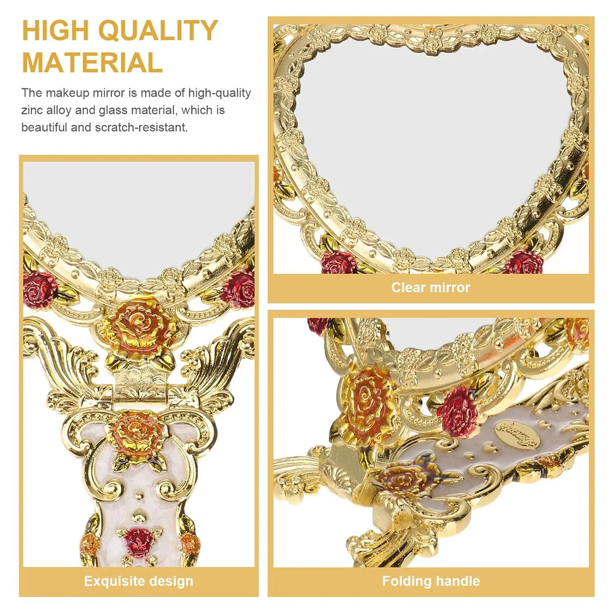Vintage Heart-Shaped Gold Hand Mirror | European Vanity Mirror Vanity Hand Mirror QXL