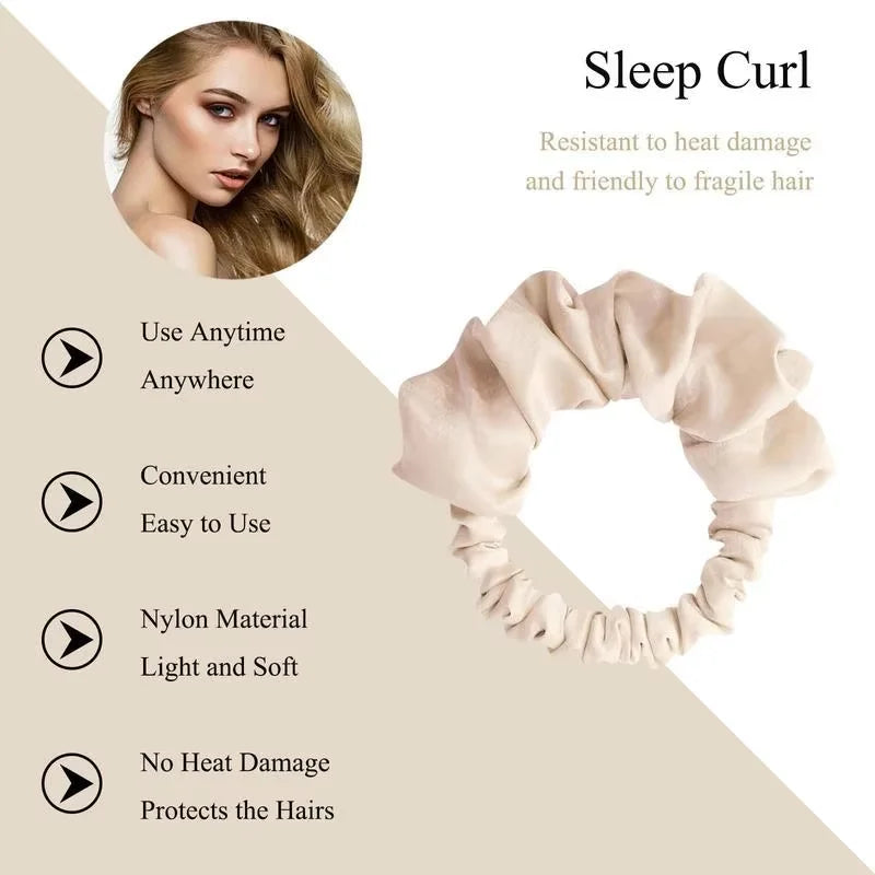8-Color Satin Elastic Headband & Heatless Hair Curling Roller Satin Hair Roller QXL