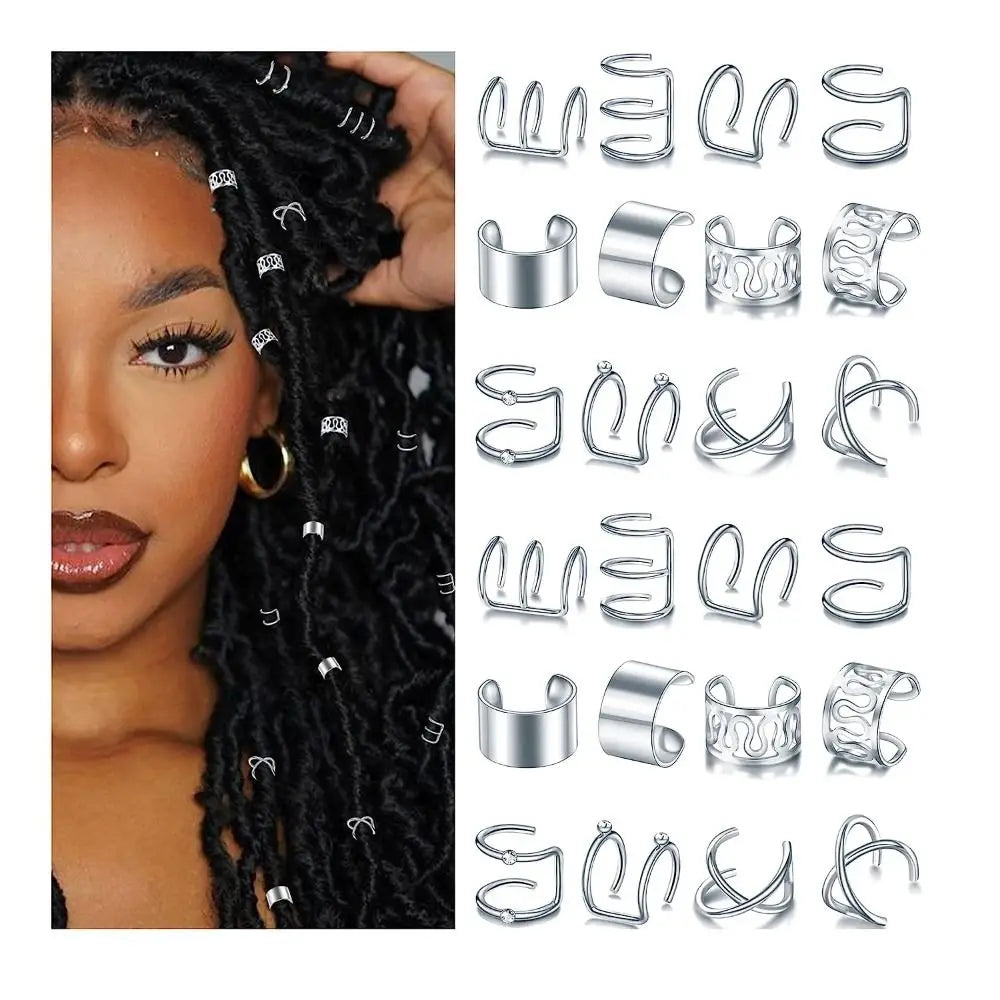 12-Pc Crystal Rhinestone Braid Clips & Non-Piercing Ear Cuffs Hair Jewelry Clips QXL