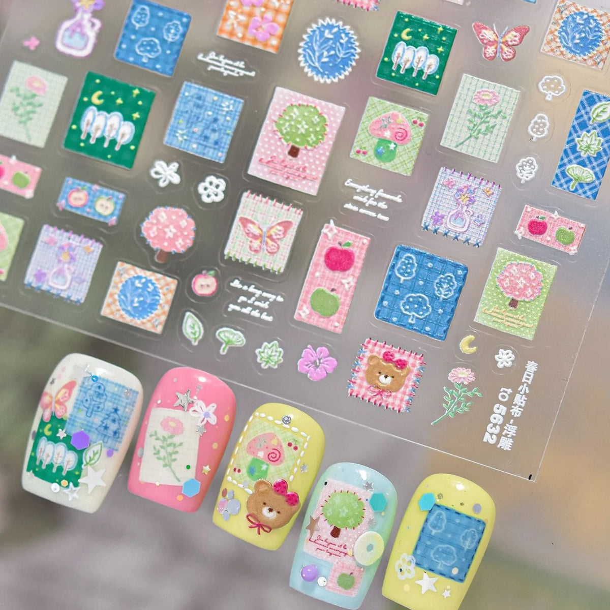 5D Nail Art Stickers – Plaid Bear Butterfly Flower Decals Nail Art Stickers QXL