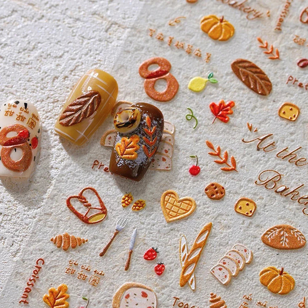 5D Food Nail Art Stickers – Donut, Croissant & Cookie Decals Nail Art Stickers QXL