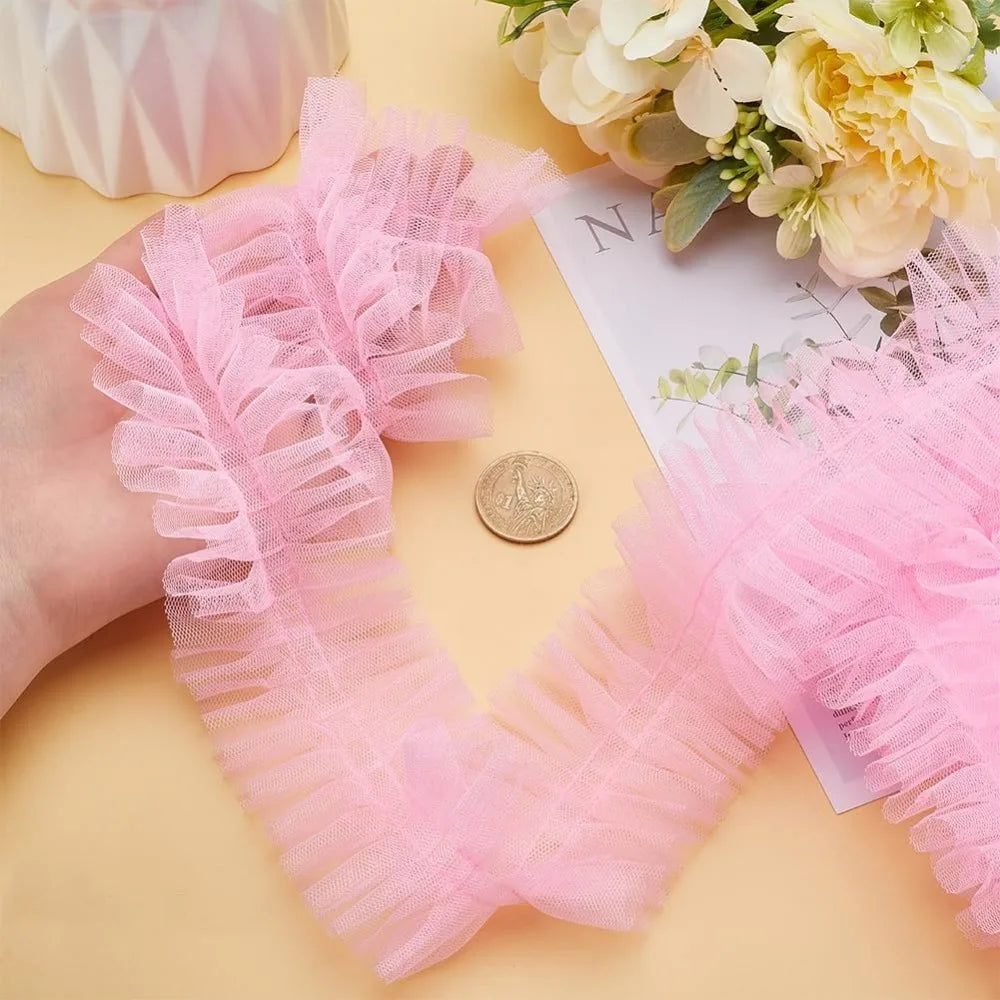 10 Yards Pleated Lace Trim | 6cm Ruffle Organza Ribbon Lace Trim Ribbon QXL